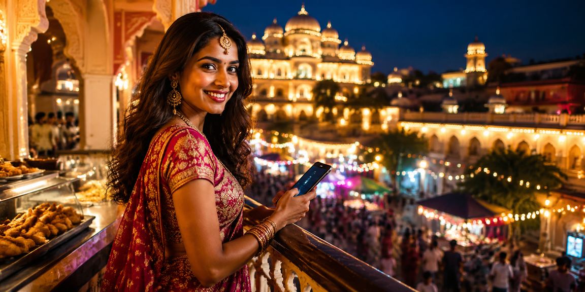 Festive red envelope bonus promotion displayed in night market atmosphere of India